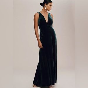 Jenny Yoo Logan Velvet Maxi Dress Emerald